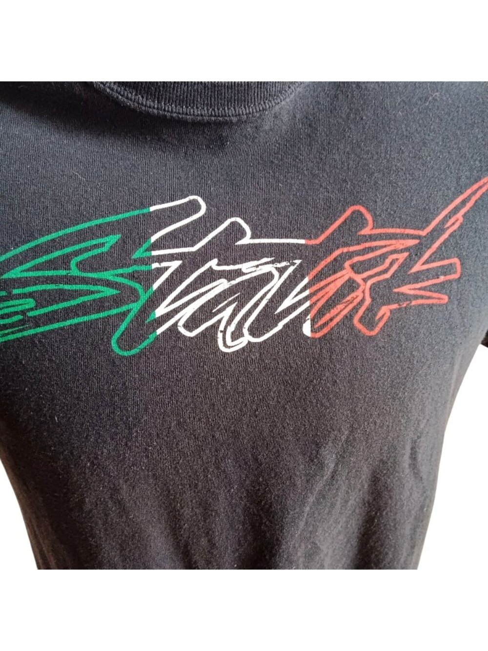 True Vintage Small Mens T-Shirt Statik Mexico Flag Logo Graphic Logo Black